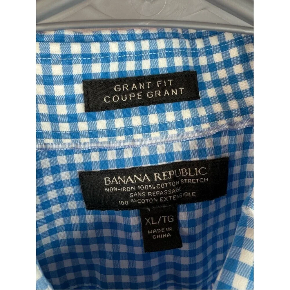 Banana Republic button up shirt Blue and White Gingham Dress Shirt grant fit